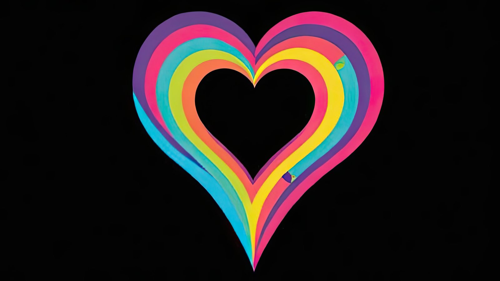 A rainbow heart shape against a black background
